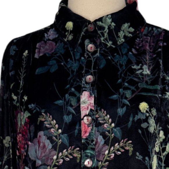 Soft Surroundings Velevet Floral Button Down Boyfriend Tunic Blouse Top - Picture 7 of 11